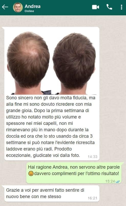 Prima e dopo trattamento per la crescita dei capelli.