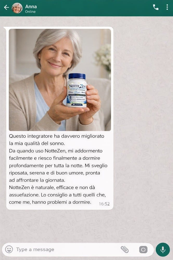 Donna anziana con integratore NotteZen per migliorare il sonno.