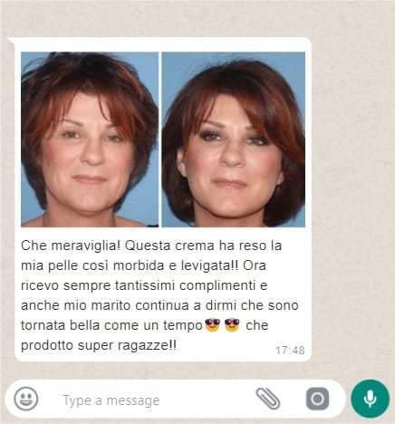 Prima e dopo trattamento viso con crema idratante e levigante.
