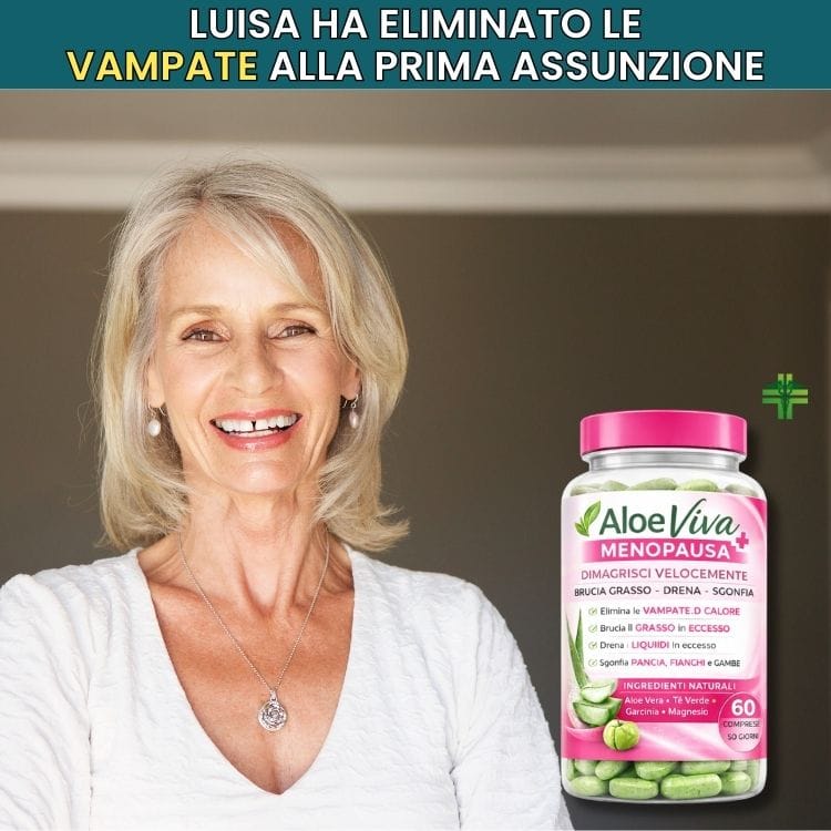 Integratore Aloe Viva Più per menopausa, con ingredienti naturali e benefici.