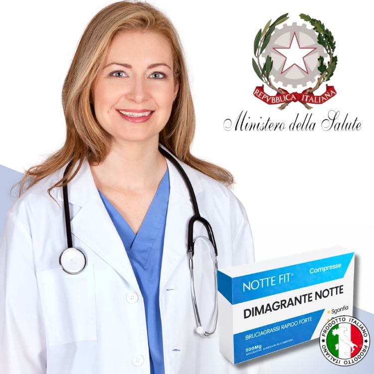 Dottoressa con confezione di Drenante Notte, prodotto naturale per il drenaggio.
