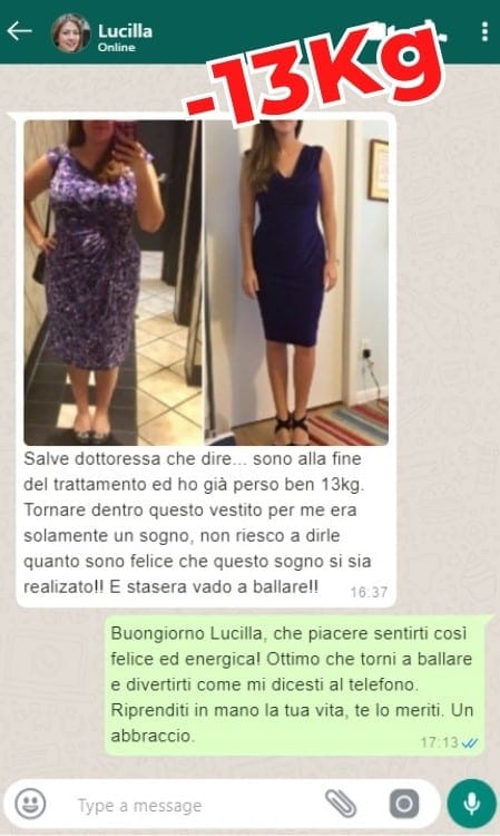 Prima e dopo la perdita di peso di 13kg, donna in abiti diversi.