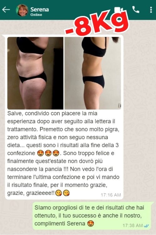 Prima e dopo la perdita di 8kg con trattamento naturale.