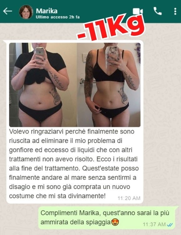 Prima e dopo la perdita di peso di Marika, 11kg in meno.