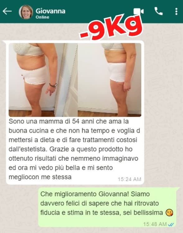 Prima e dopo il percorso di dimagrimento di Giovanna di 54 anni.