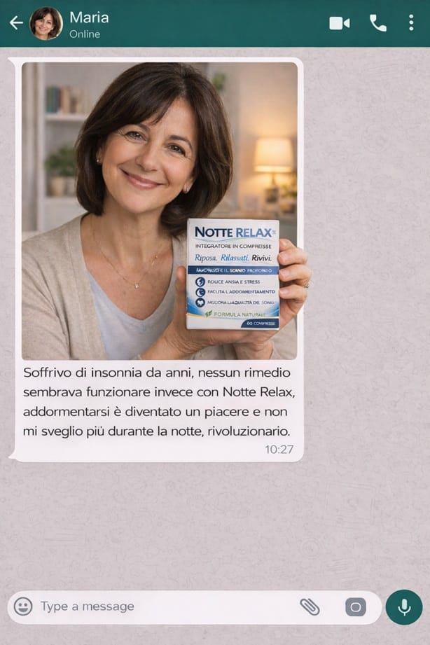 Donna felice con integratore Notte Relax per dormire bene.