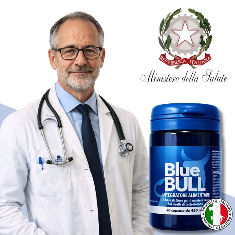 Integratore Blue Bull per uomo con zinco e testosterone naturale.