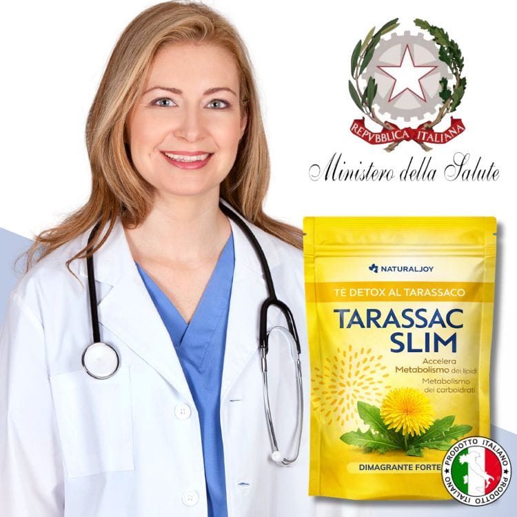 Donna medico con prodotto Tarassaco Slim per detox e metabolismo.