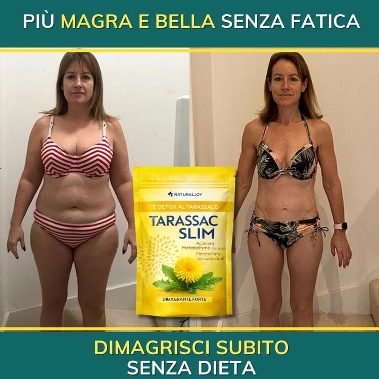 Donna prima e dopo dimagrimento con Tarassaco Slim.