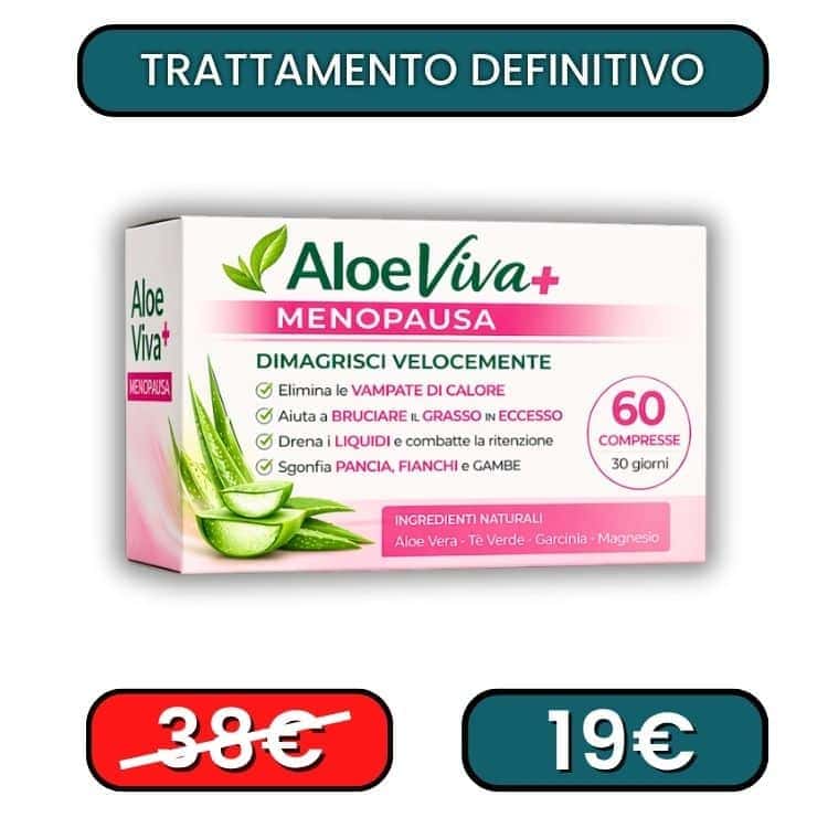Box di Aloe Viva Più per menopausa, con aloe vera e ingredienti naturali.