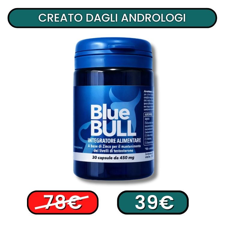Integratore Blue Bull per uomo con zinco, 30 capsule da 450 mg, promozione.
