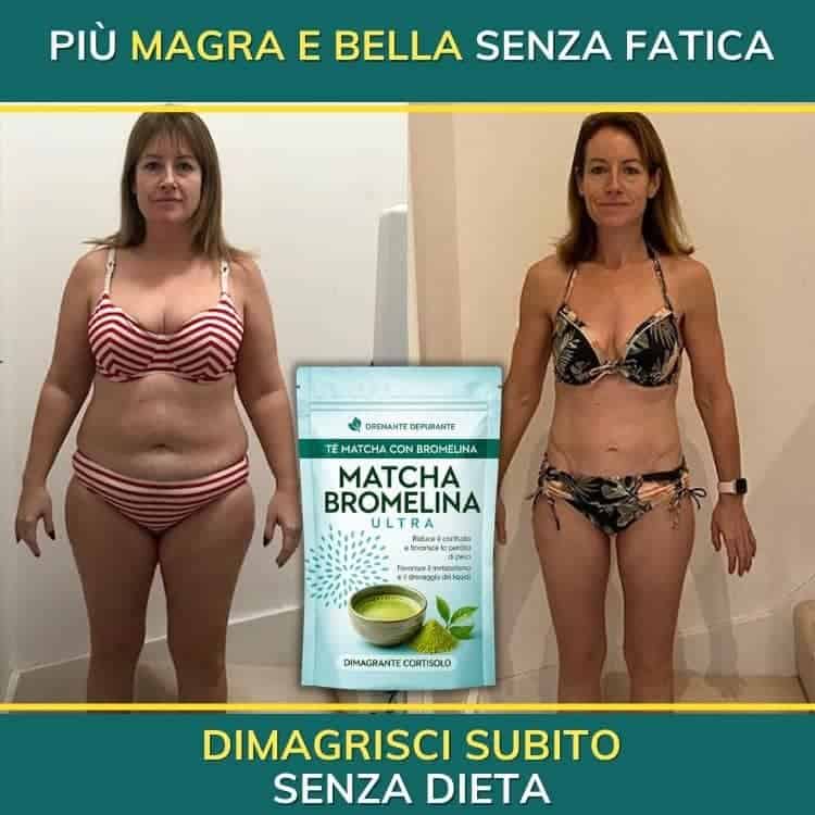 Prima e dopo dimagrimento con Tè Matcha Ultra senza dieta.