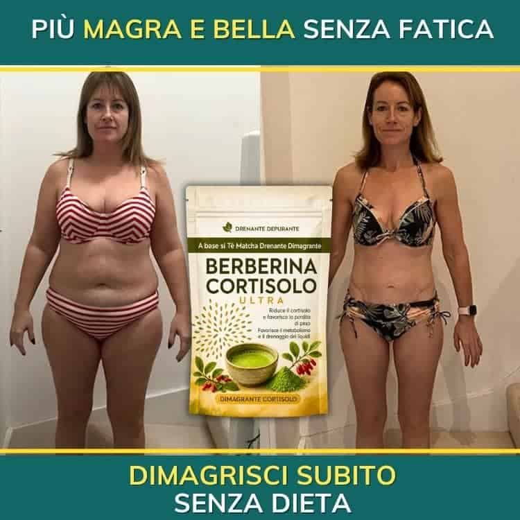 Donna prima e dopo dimagrimento con Berberina Cortisolo.
