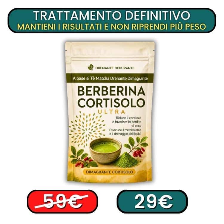 Integratore di Berberina Cortisolo con tè Matcha e erbe naturali.