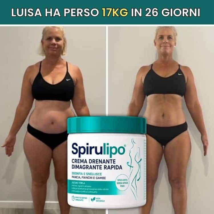 Prima e dopo perdita di peso con Spirulipo in 26 giorni.